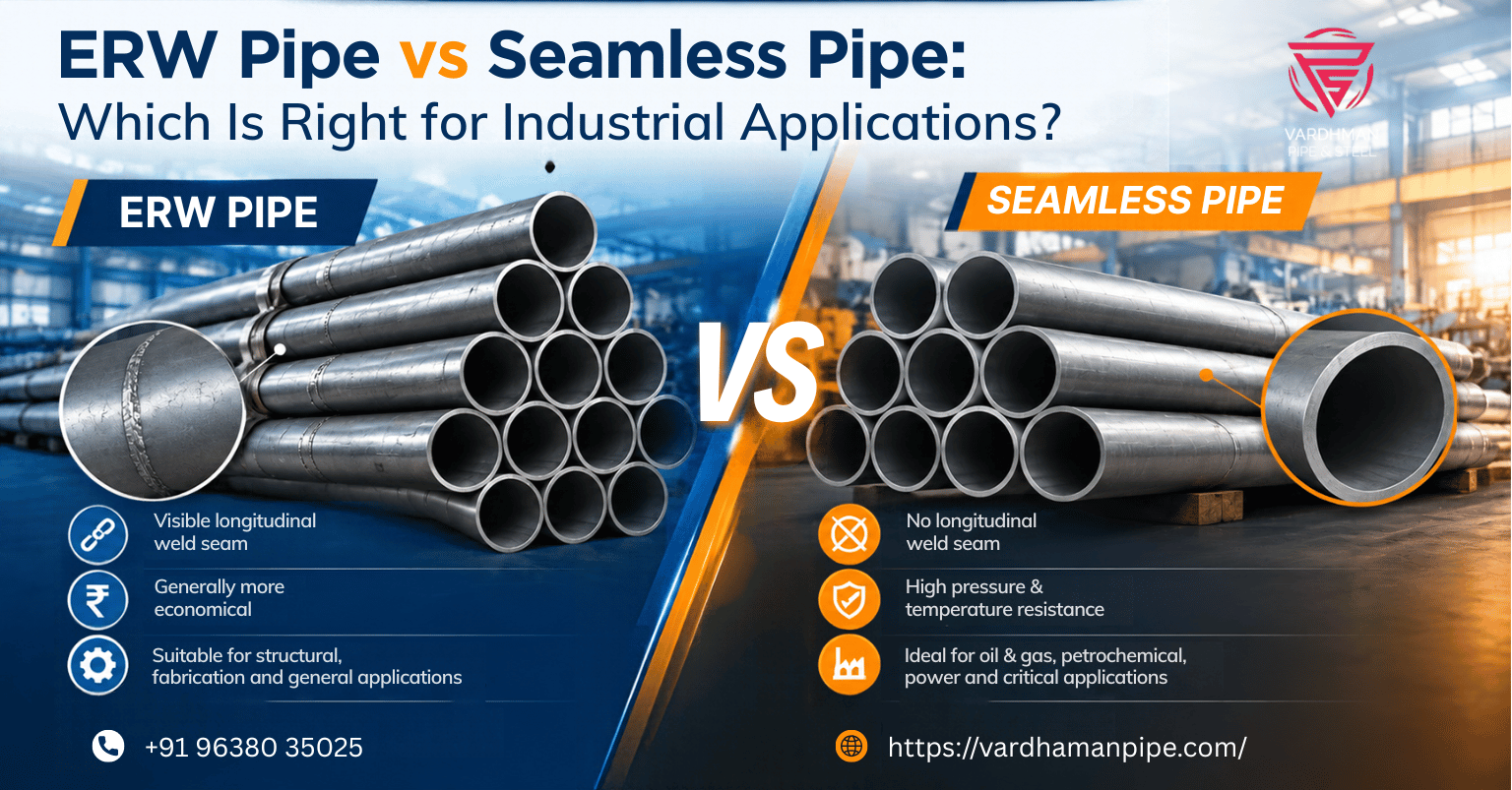 ERW pipe vs seamless pipe comparison showing weld seam differences for industrial applications | Vardhman Pipe & Steel